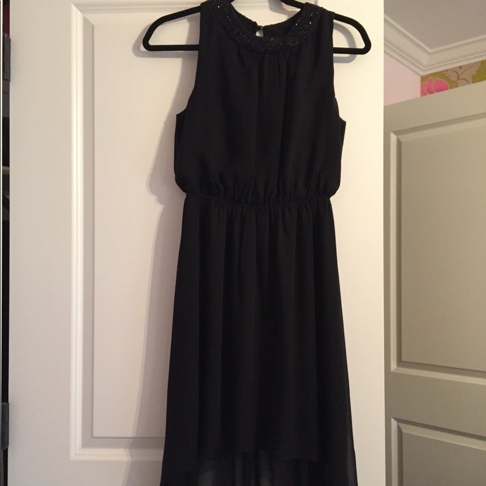 Cute black high low dress with beaded neck